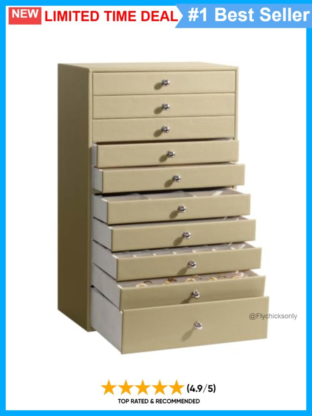 10 Layer Large Jewelry Organizer Box Synthetic Leather Velvet Lining Dustproof